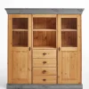 Landhaus Highboard mit Glas aus Kiefer - Eshelas