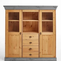 Landhaus Highboard mit Glas aus Kiefer - Eshelas