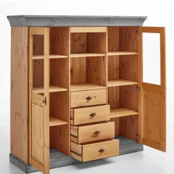Landhaus Highboard mit Glas aus Kiefer - Eshelas
