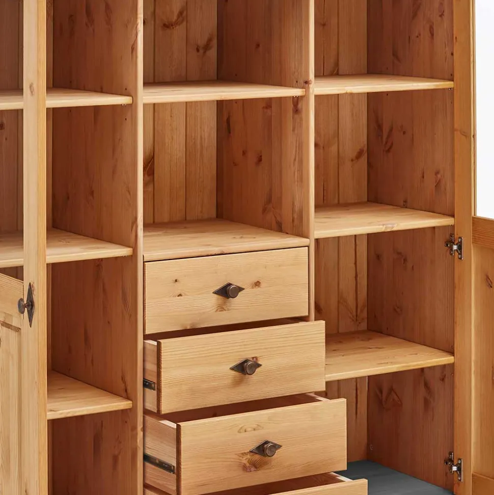 Landhaus Highboard mit Glas aus Kiefer - Eshelas