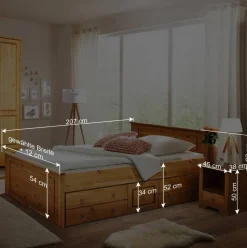 Landhaus Holzbett & Nachttische - Imressa (dreiteilig)