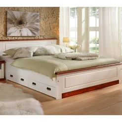 Landhaus Holzbett in Weiß & Kirschbaum - Vendirai