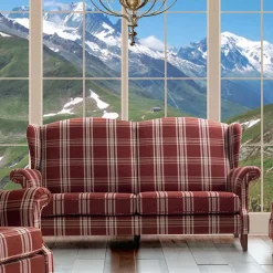 Landhaus Küchensofa in Rot mit Kariert Muster - Matieu