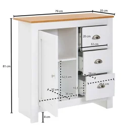 Landhaus Kombikommode in Weiß & Eiche Dekor - Intora