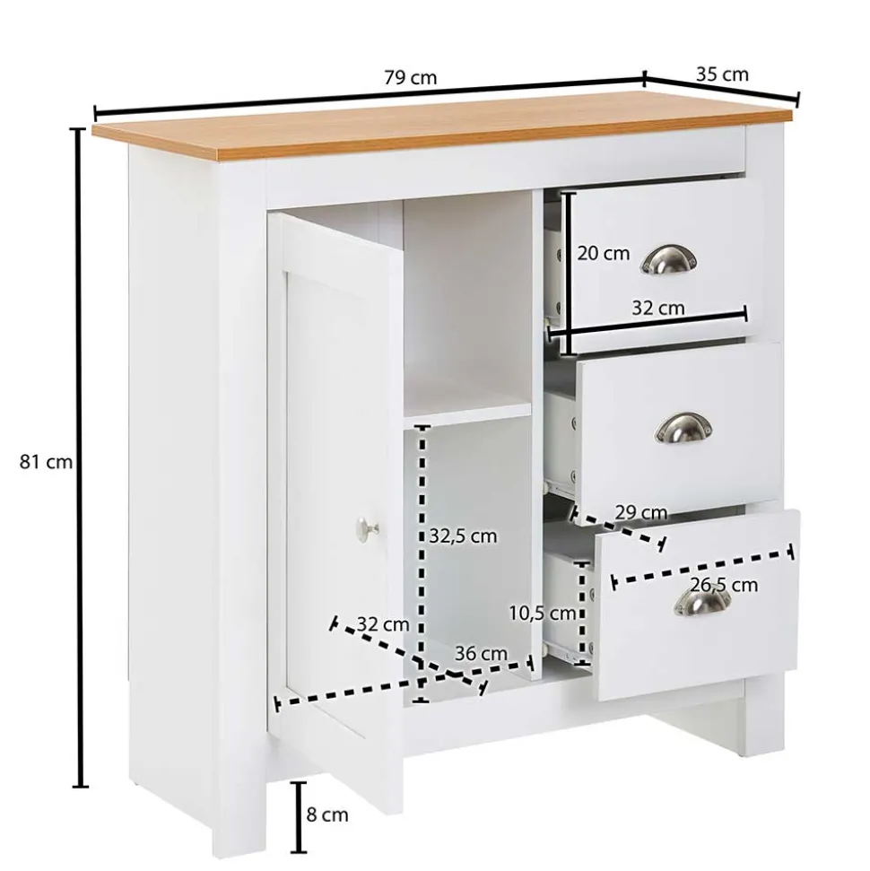 Landhaus Kombikommode in Weiß & Eiche Dekor - Intora