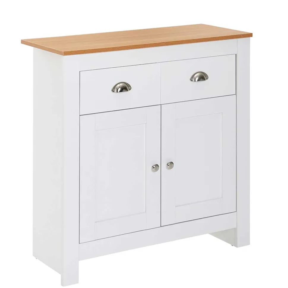 Landhaus Kommode in Weiß & Eiche Optik - Intora