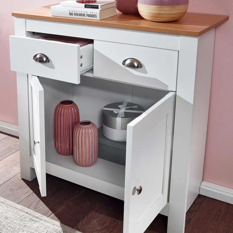 Landhaus Kommode in Weiß & Eiche Optik - Intora