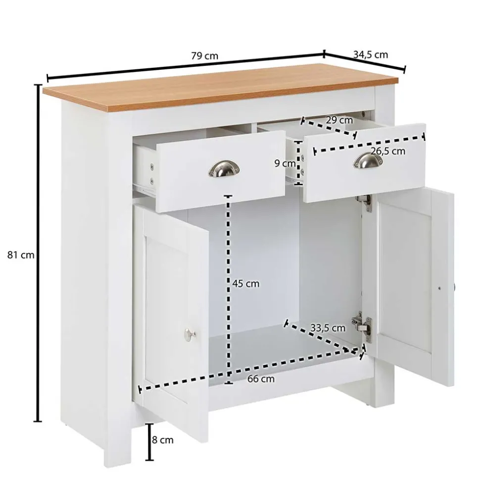 Landhaus Kommode in Weiß & Eiche Optik - Intora