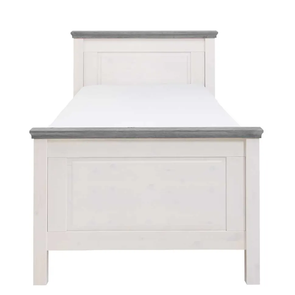 Landhaus Massivholzbett in Weiß & Grau - Mirandesca