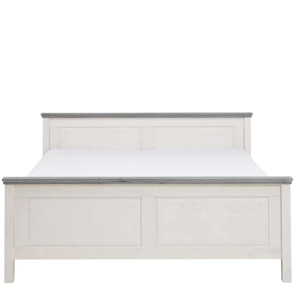 Landhaus Massivholzbett in Weiß & Grau - Mirandesca