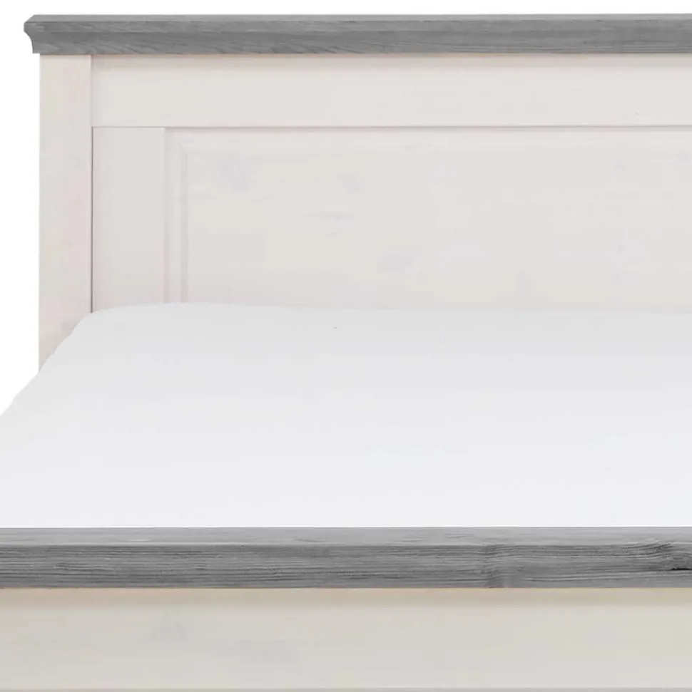 Landhaus Massivholzbett in Weiß & Grau - Mirandesca