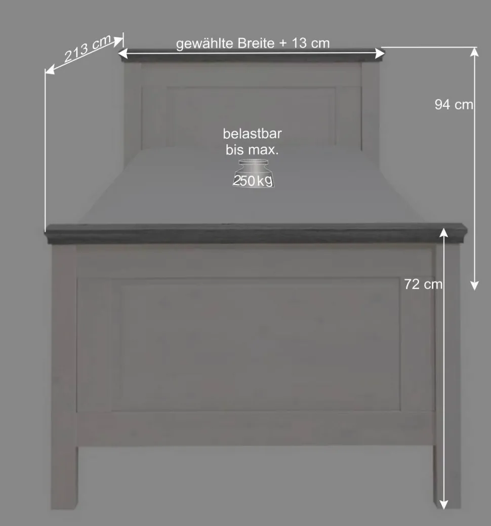 Landhaus Massivholzbett in Weiß & Grau - Mirandesca