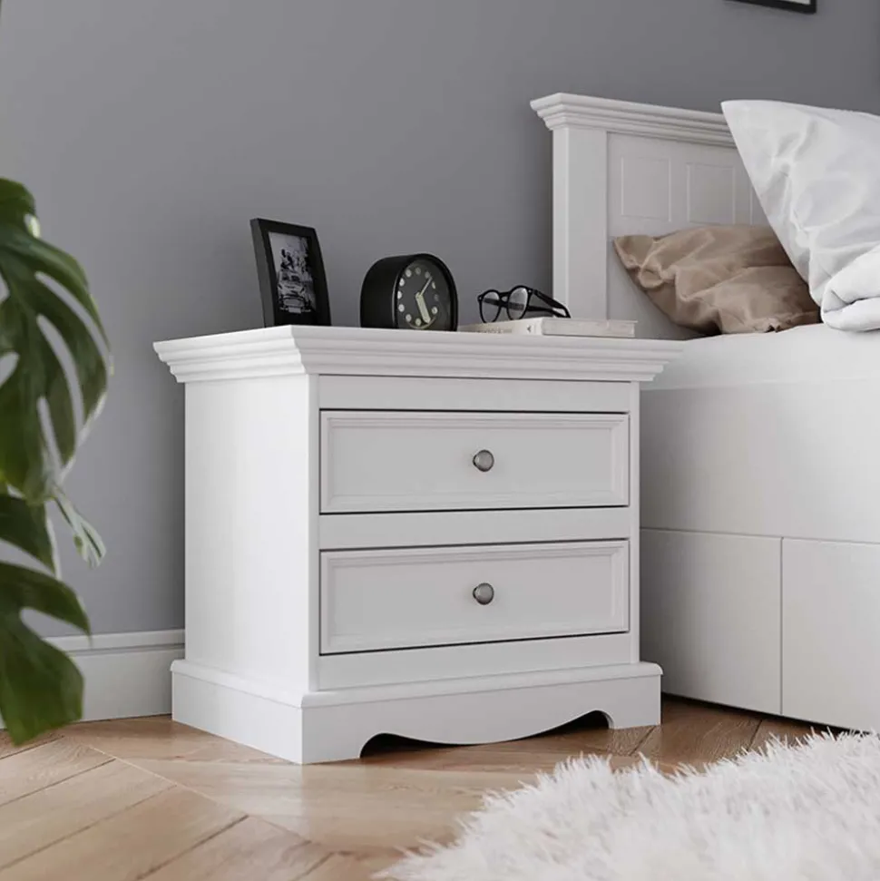 Landhaus Nachtkommode in Weiß lackiert - Indico