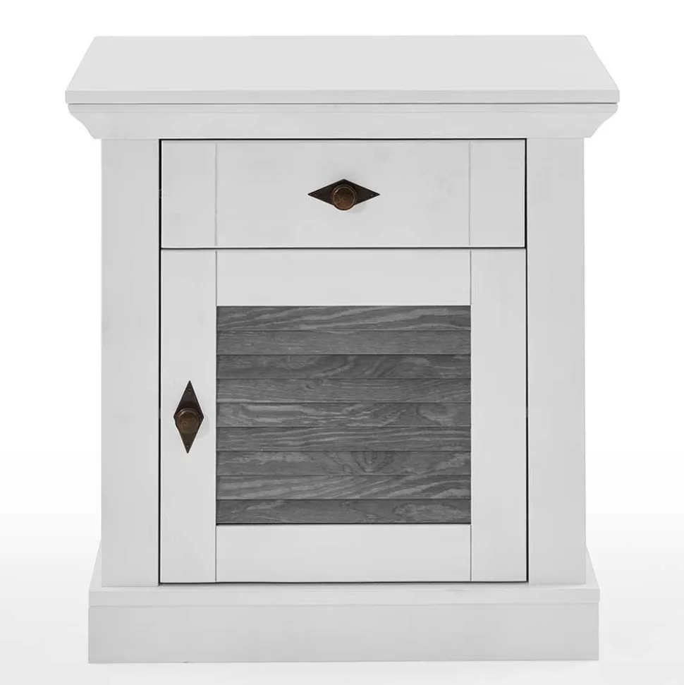 Landhaus Nachtkommode in Weiß & Grau - Urezzas