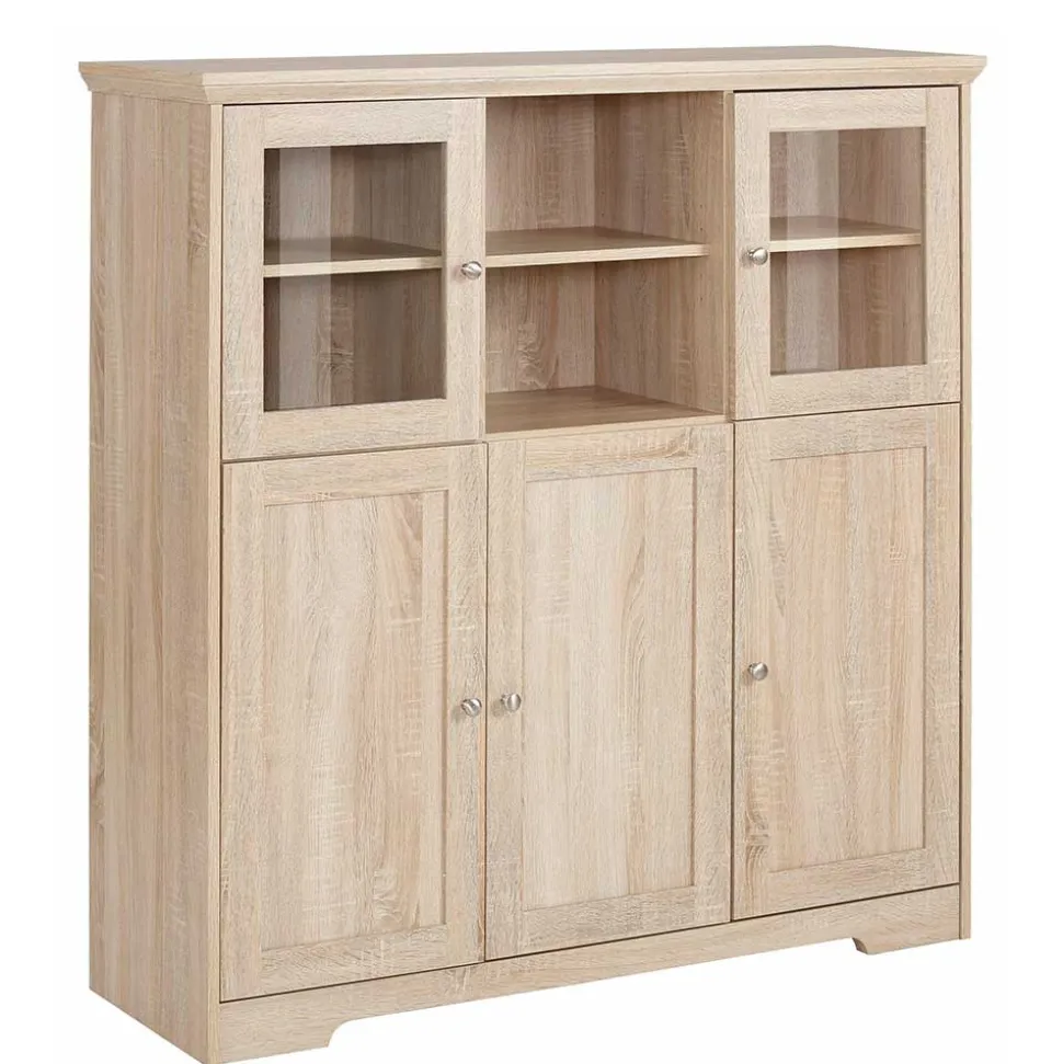 Landhaus Optik Highboard mit 2 Glastüren - Rienva