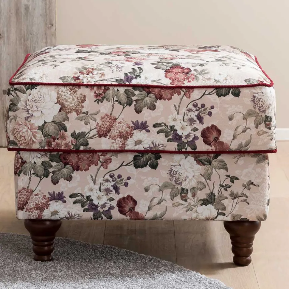 Landhaus Polsterhocker mit Vintage Blumen Muster - Baonga