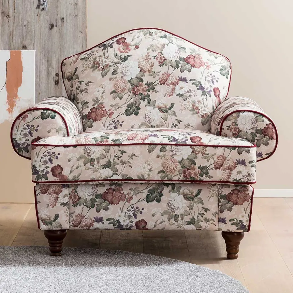 Landhaus Polstersessel mit Vintage Blumen Flair - Baonga