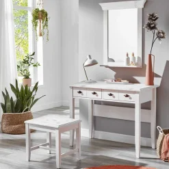 Landhaus Schminktisch Set in Weiß - Satumare (dreiteilig)