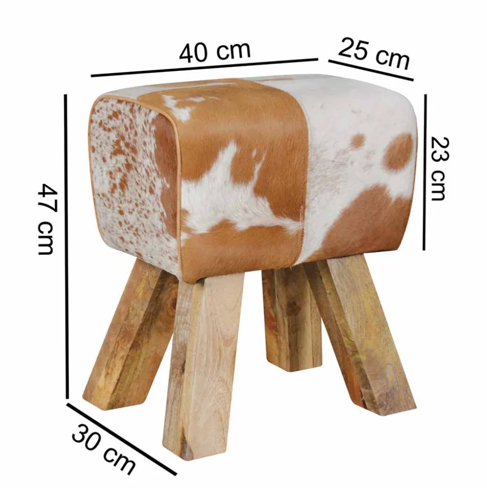 Landhaus Sitzhocker Darinca mit Ziegenfell und Holz