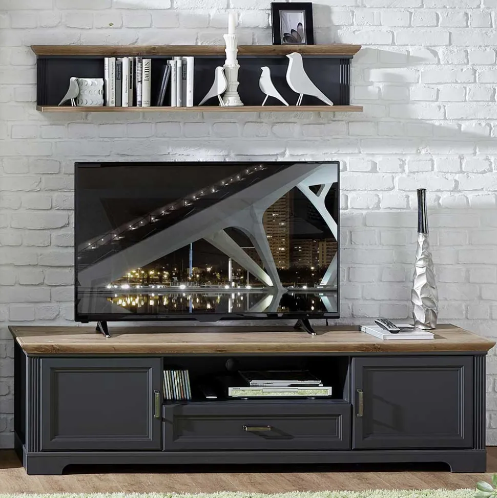 Landhaus TV Bank & Wandregal zweifarbig - Thumbs (zweiteilig)