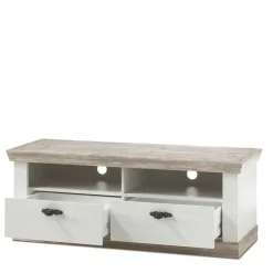 Landhaus TV Element in Weiß & Pinie Shabby Nedita mit 2 Schubladen