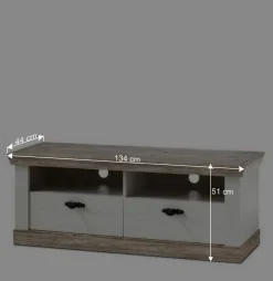 Landhaus TV Element in Weiß & Pinie Shabby Nedita mit 2 Schubladen