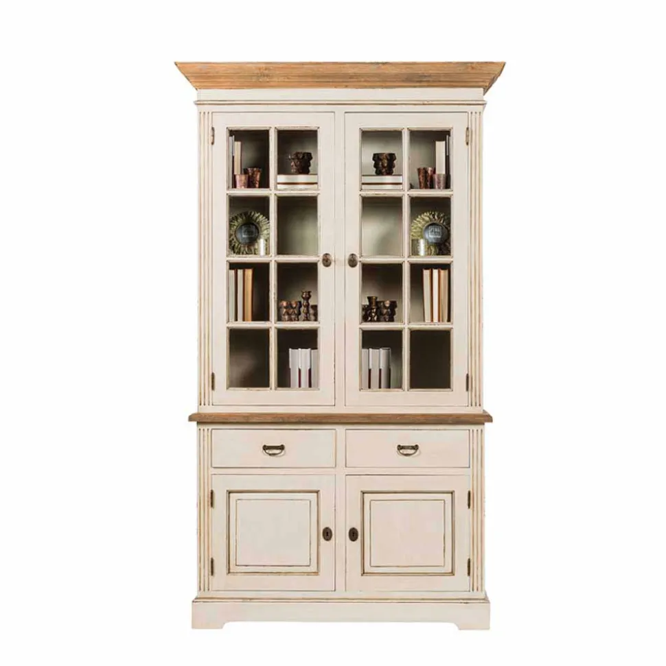 Landhaus Vitrine in Creme Weiß - Helsing