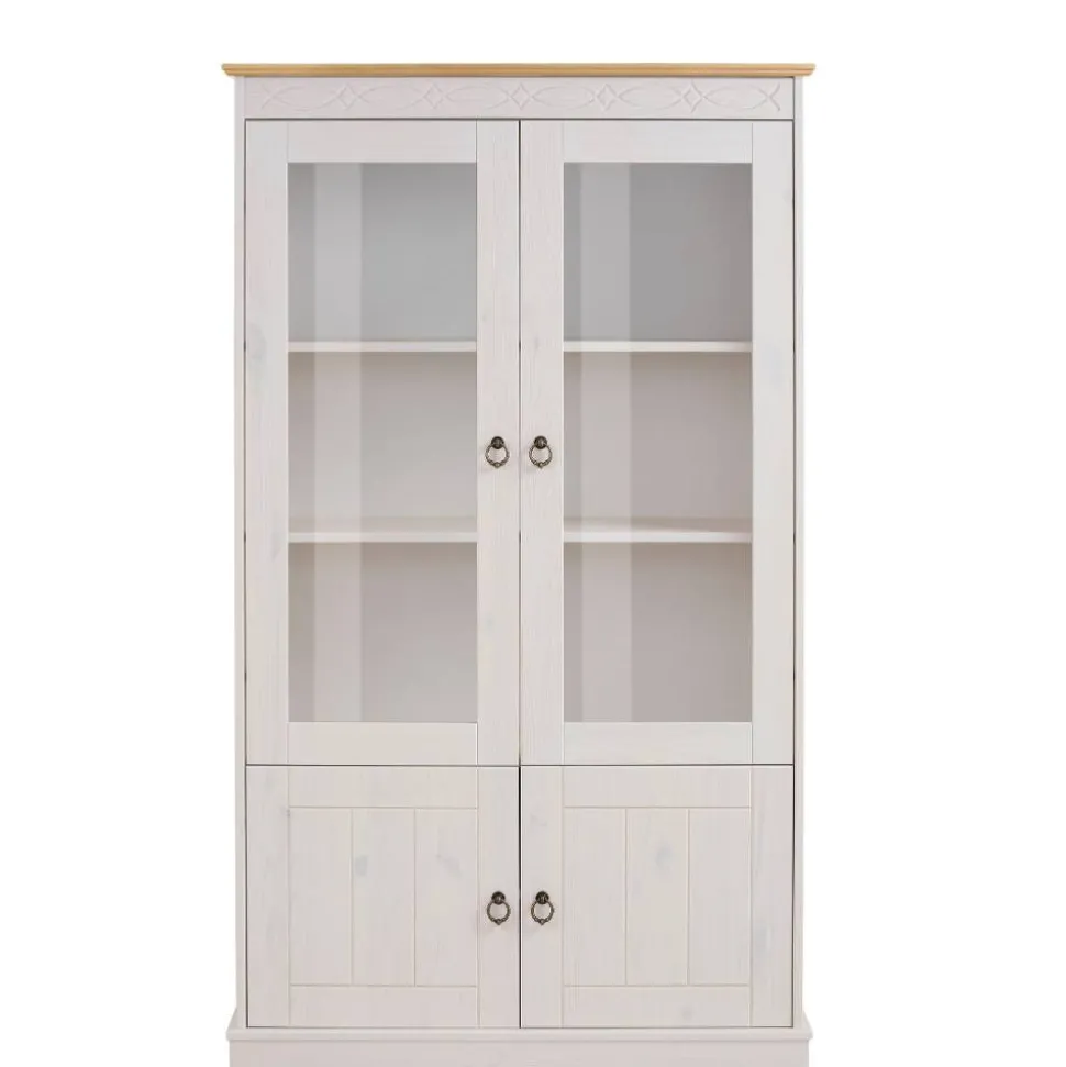 Landhaus Vitrine in Weiß und Kiefer Honig - Zentra