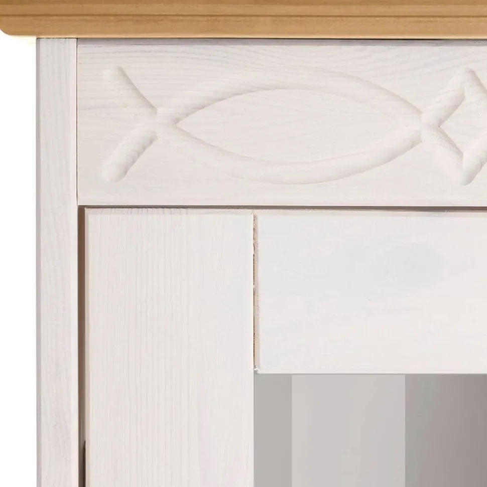 Landhaus Vitrine in Weiß und Kiefer Honig - Zentra