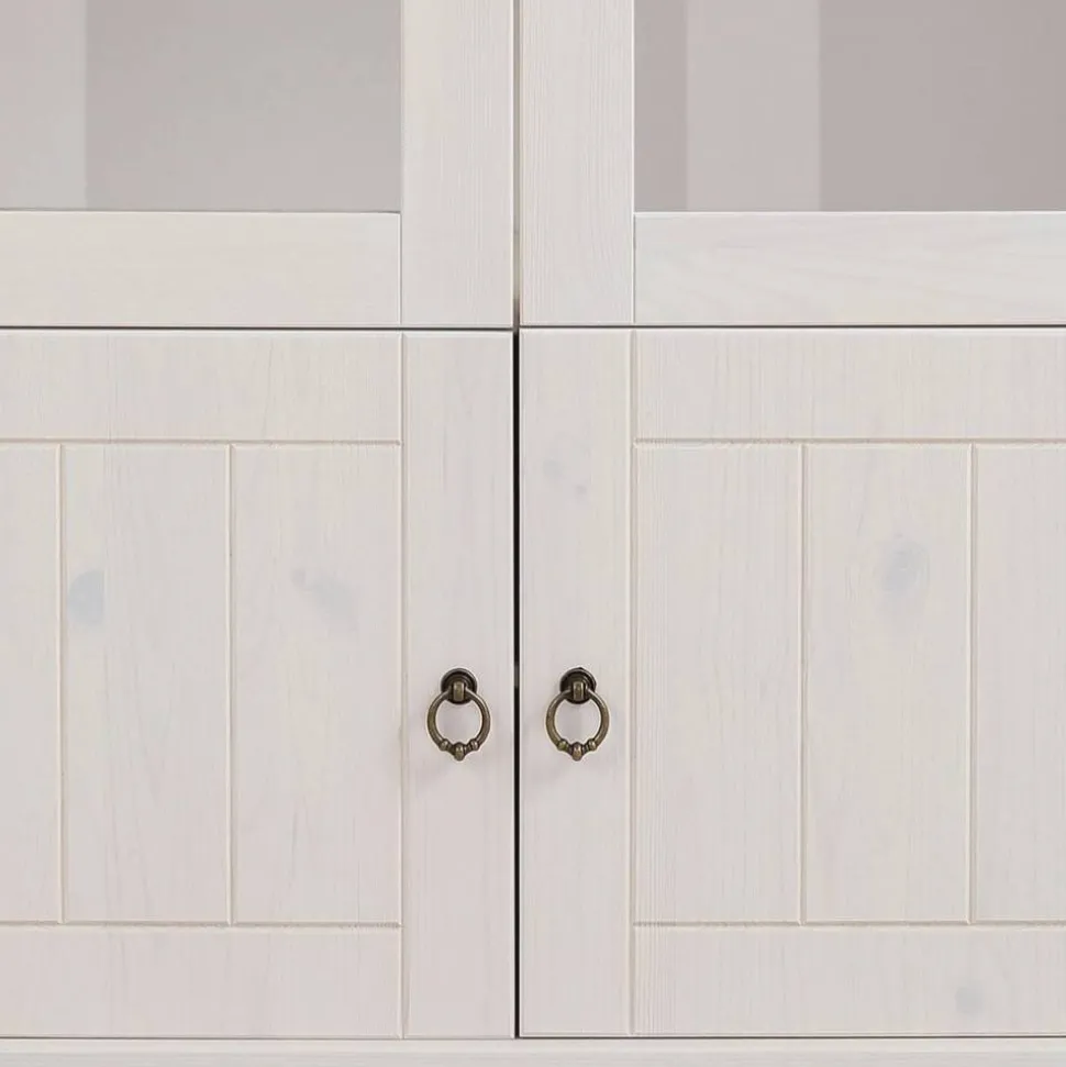 Landhaus Vitrine in Weiß und Kiefer Honig - Zentra