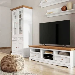 Landhaus Vitrine in Weiß und Eiche - Bordona