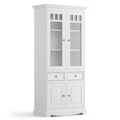 Landhaus Vitrinenschrank in Weiß lackiert - Indico