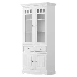 Landhaus Vitrinenschrank in Weiß lackiert - Indico