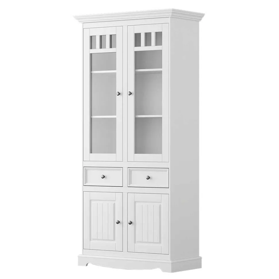 Landhaus Vitrinenschrank in Weiß lackiert - Indico