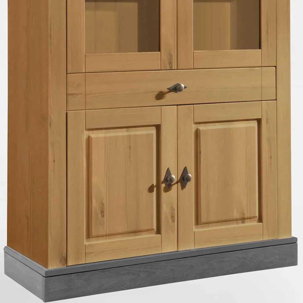 Landhaus Vitrinenschrank in Kiefer Lauge & Grau - Eshelas