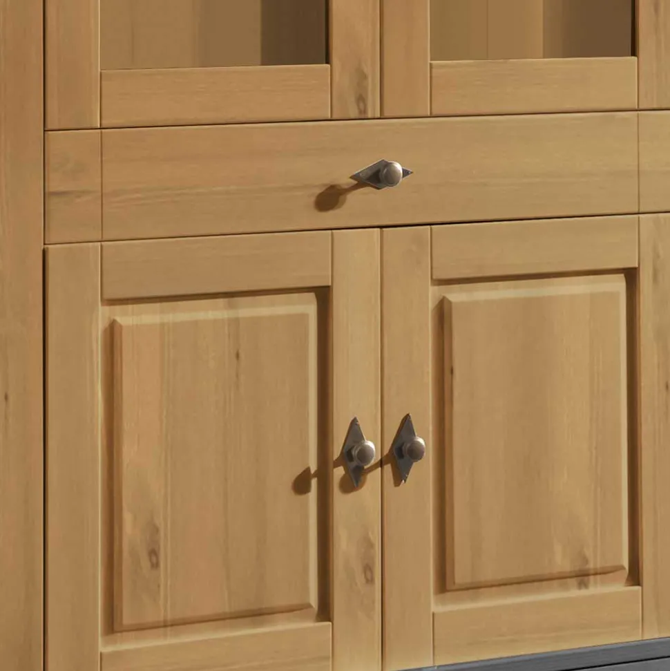 Landhaus Vitrinenschrank in Kiefer Lauge & Grau - Eshelas