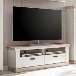 Landhaus Wohnmöbel Kombination Nedita in Weiß (vierteilig)