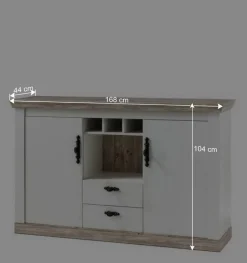 Landhaus Wohnmöbel Set mit Sideboard Nedita in Weiß mit Pinie Shabby (vierteilig)