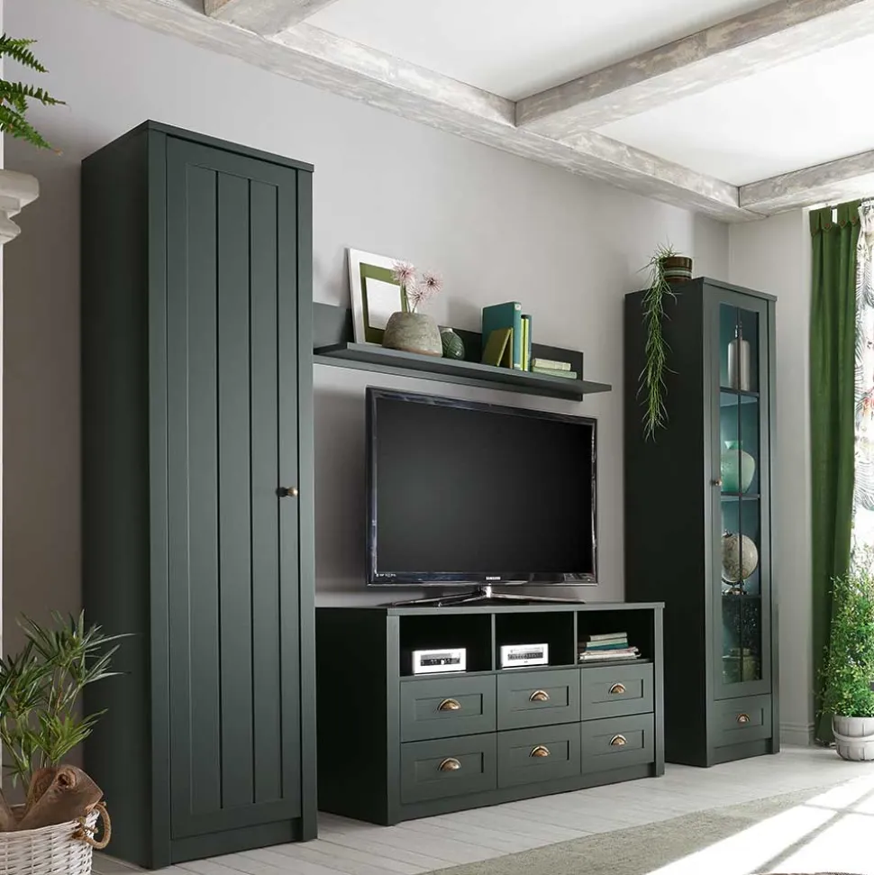 Landhaus Wohnwand in Dunkelgrün - Niestov (vierteilig)