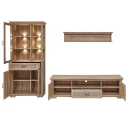 Landhaus Wohnwandmöbel in Eiche NB - Barack (dreiteilig)