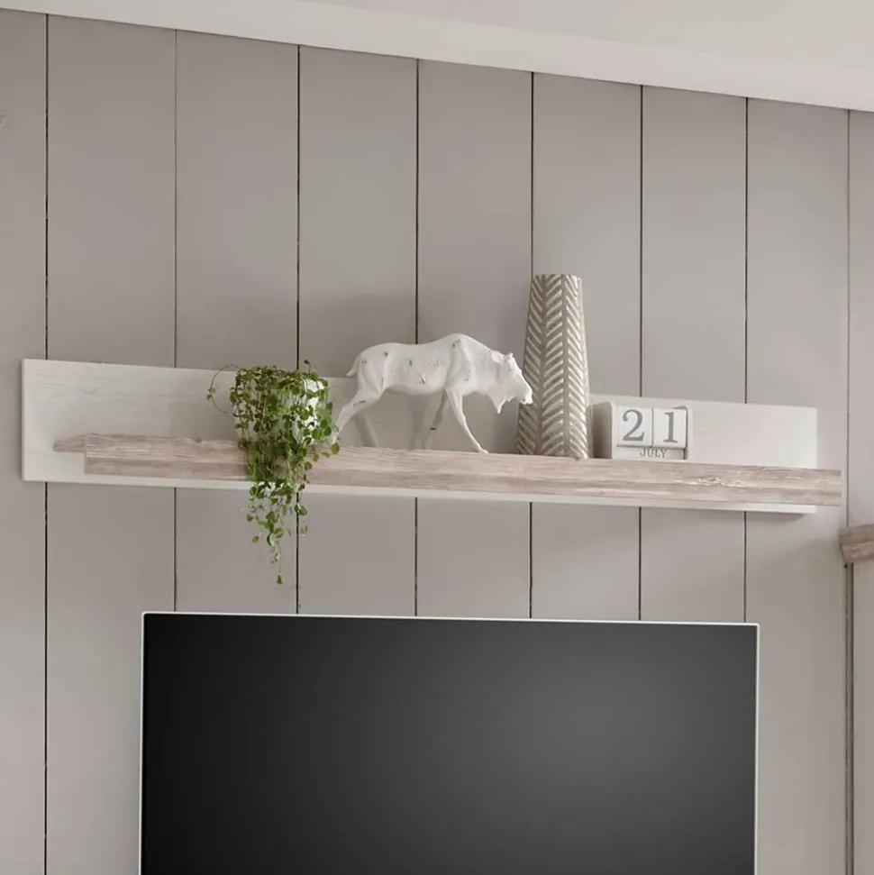 Landhaus Wohnzimmer Möbel Set Nedita in Weiß & Pinie (vierteilig)