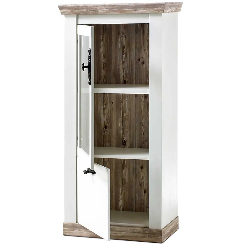 Landhaus Wohnzimmer Möbel Set Nedita in Weiß & Pinie (vierteilig)