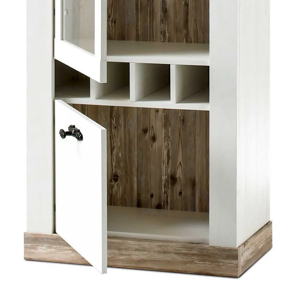 Landhaus Wohnzimmer Möbel Set Nedita in Weiß & Pinie (vierteilig)