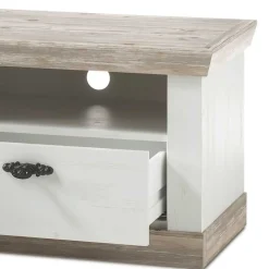 Landhaus Wohnzimmer Möbel Set Nedita in Weiß & Pinie (vierteilig)