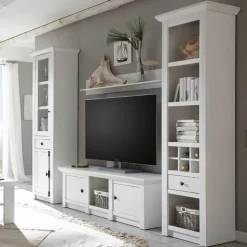 Landhaus Wohnzimmer Möbel in Weiß - Chelles (vierteilig)