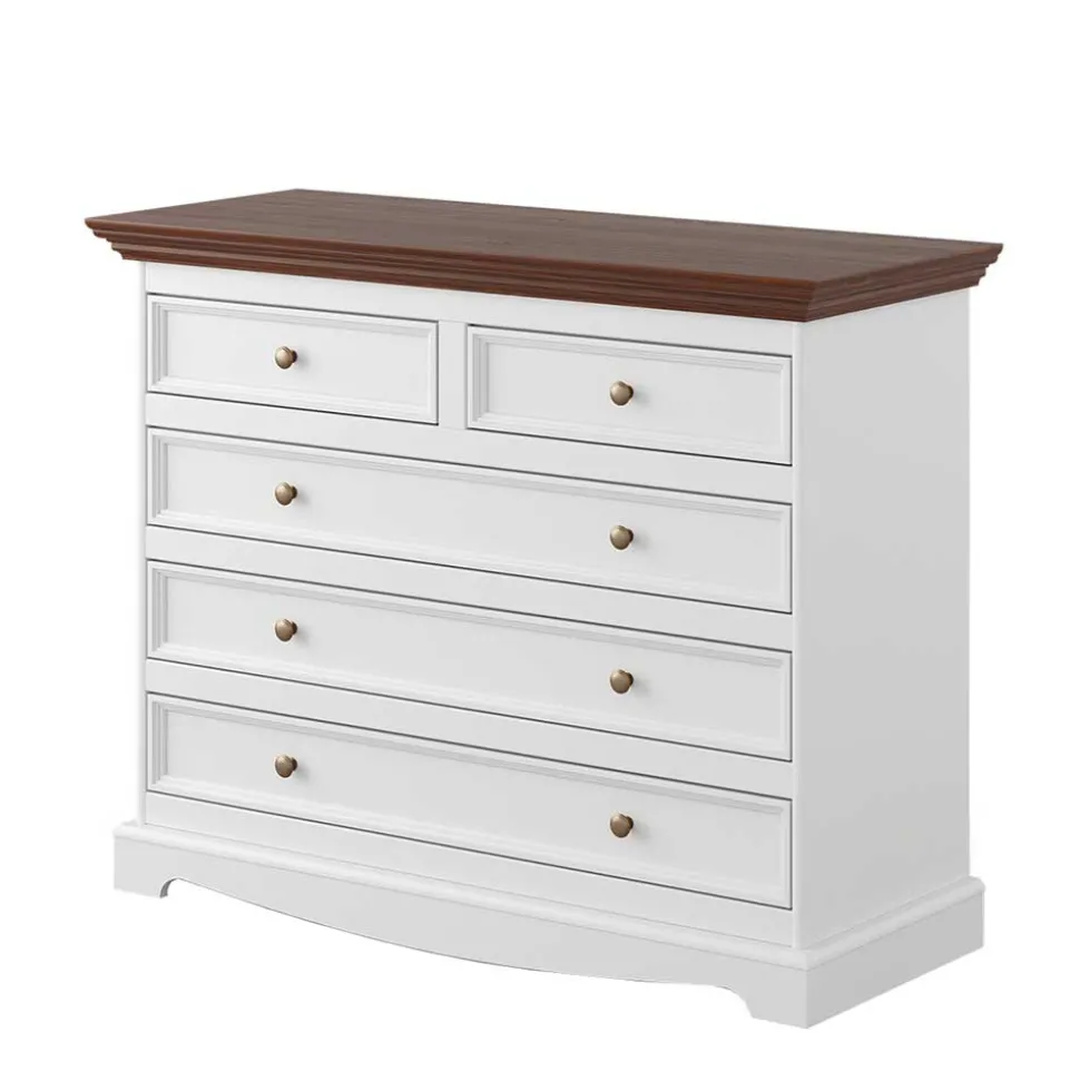 Landhauskommode in Weiß und Nussbaum - Manipur