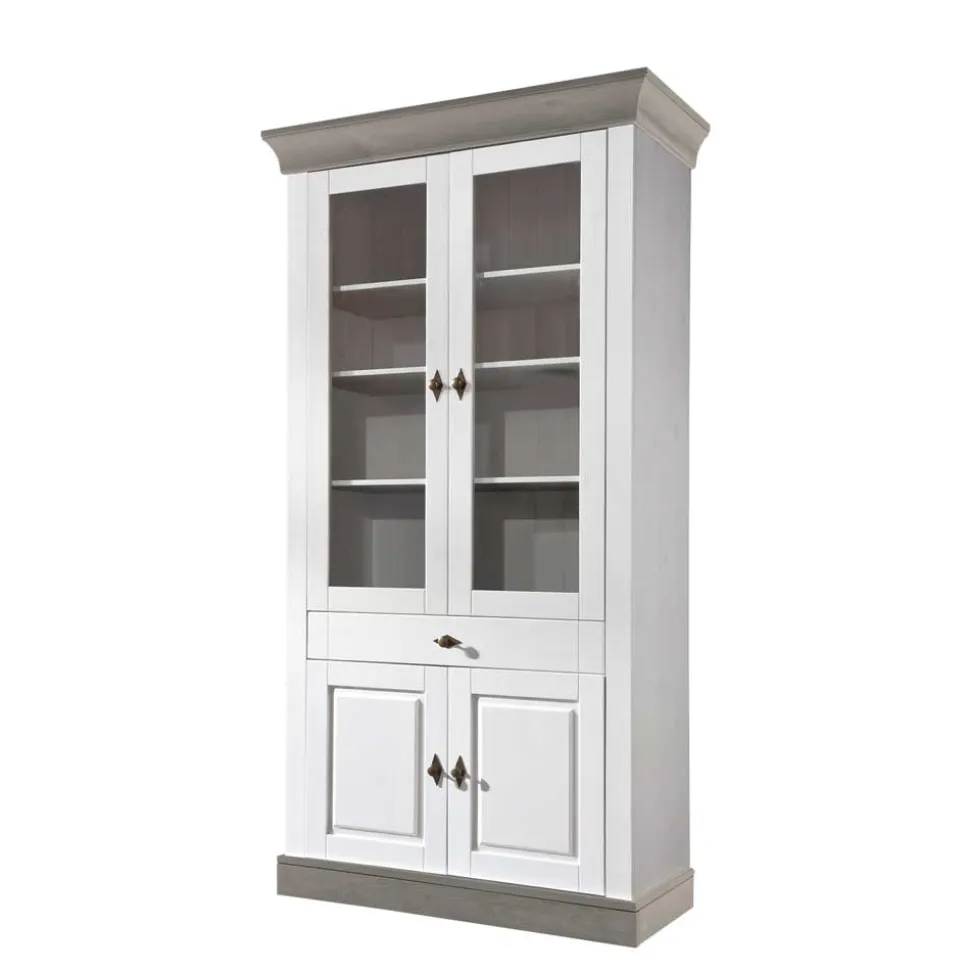 Landhausvitrine Mirandesca in Weiß Grau