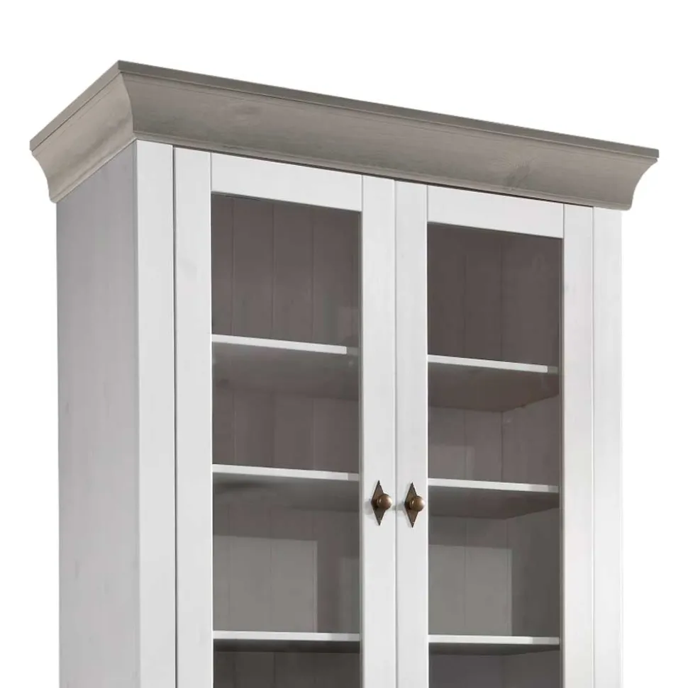 Landhausvitrine Mirandesca in Weiß Grau