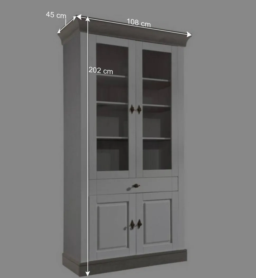 Landhausvitrine Mirandesca in Weiß Grau