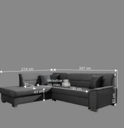 L-Design Funktionscouch in Dunkelgrau - Silecta